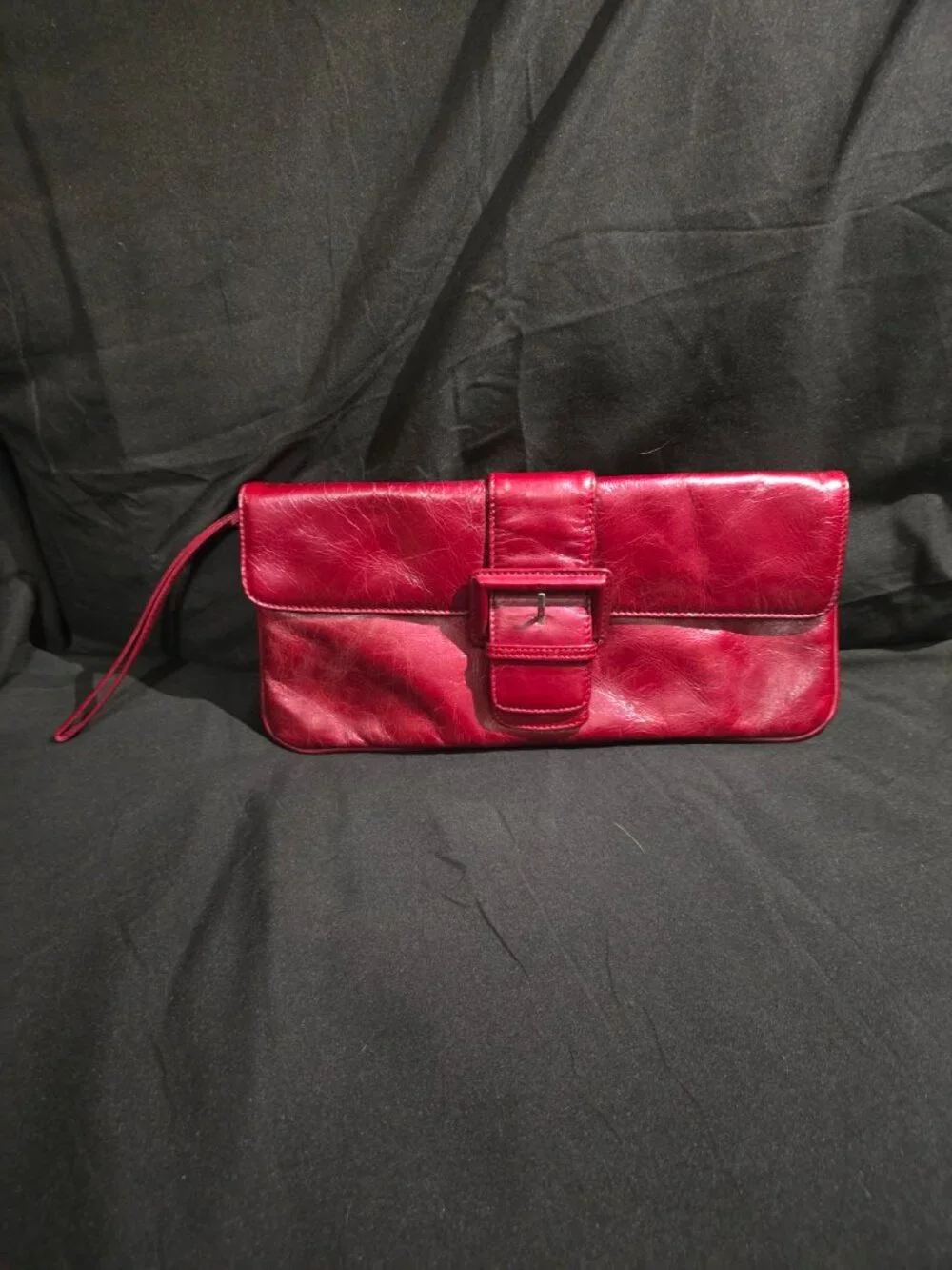 HOBO International Red Glazed Leather Buckle Wristlet Clutch